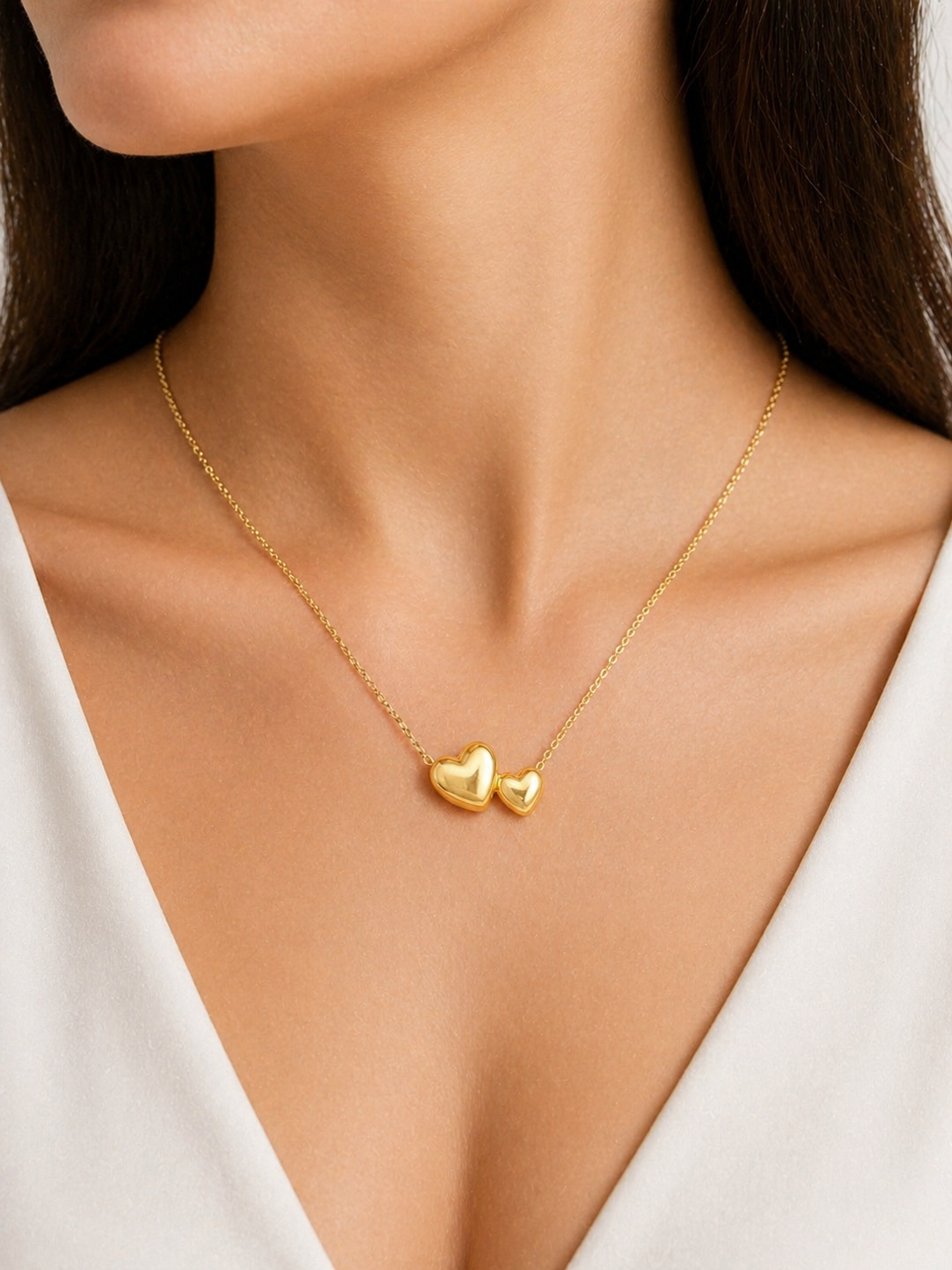 Minimal Double Heart Gold Necklace for Women | Waterproof Anti-Tarnish Jewellery