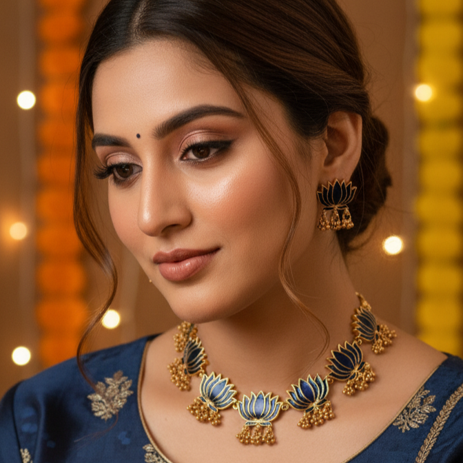 BLUE LOTUS ANTIQUE NECKLACES SET