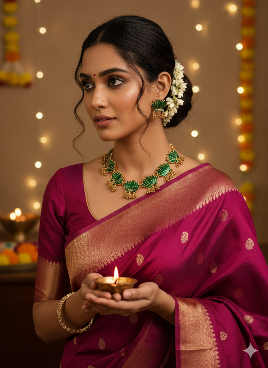 GREEN LOTUS ANTIQUE NECKLACE SET