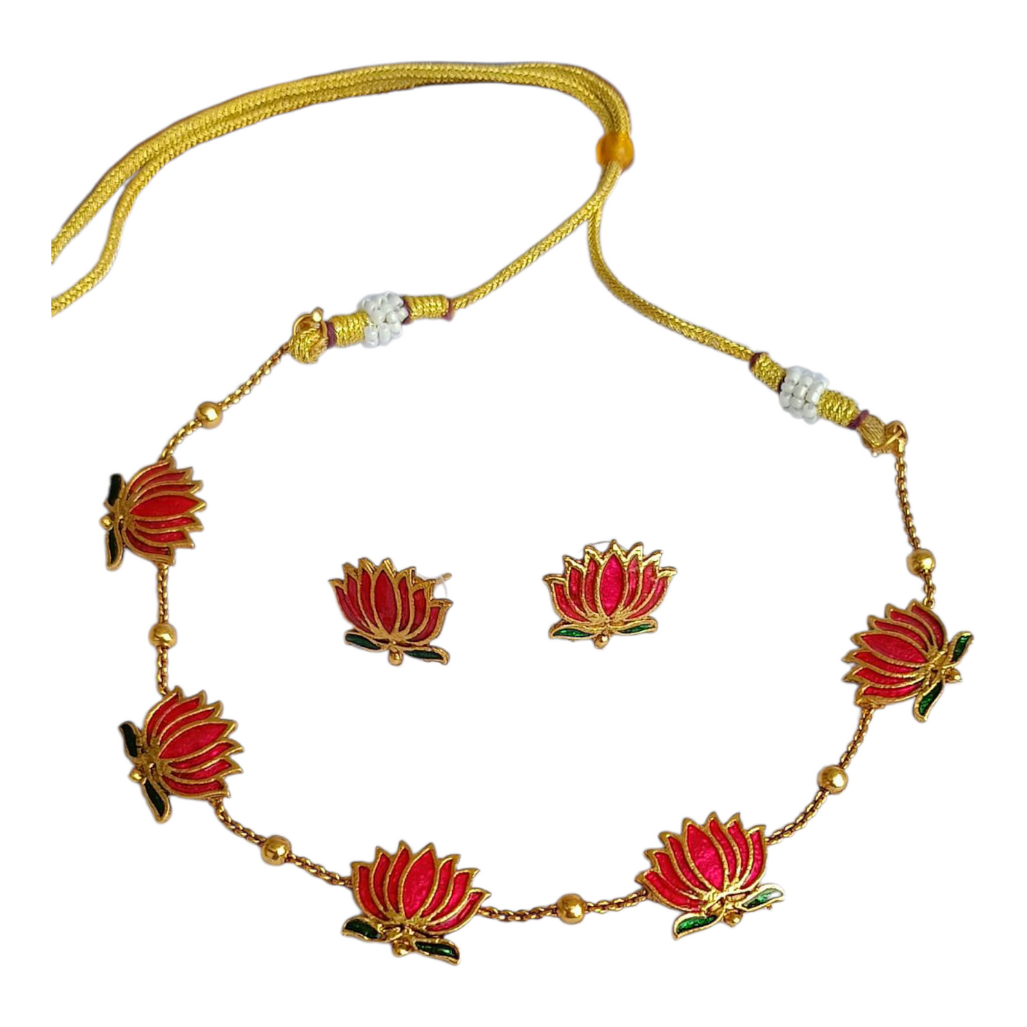 PINK-GREEN LOTUS NECKLACE SET