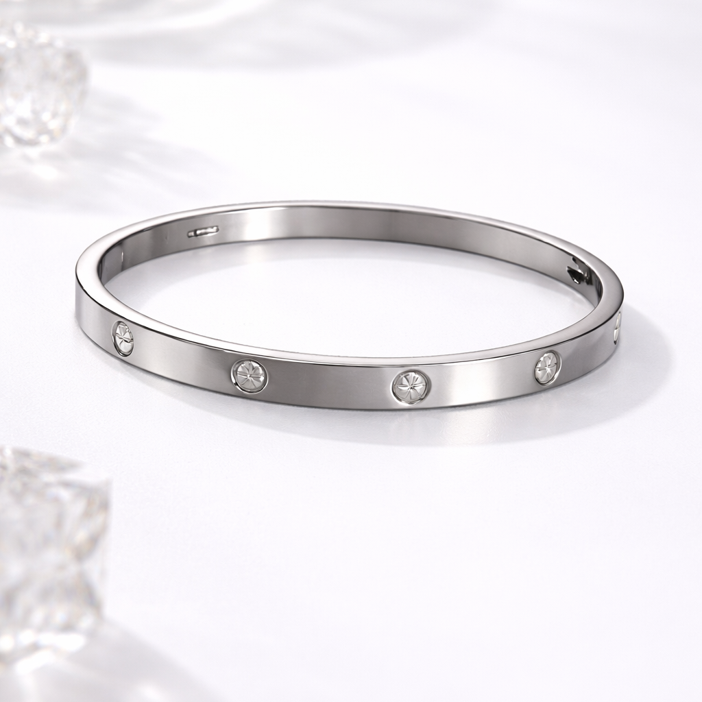 Silver Screw Dimond Bangle Bracelet