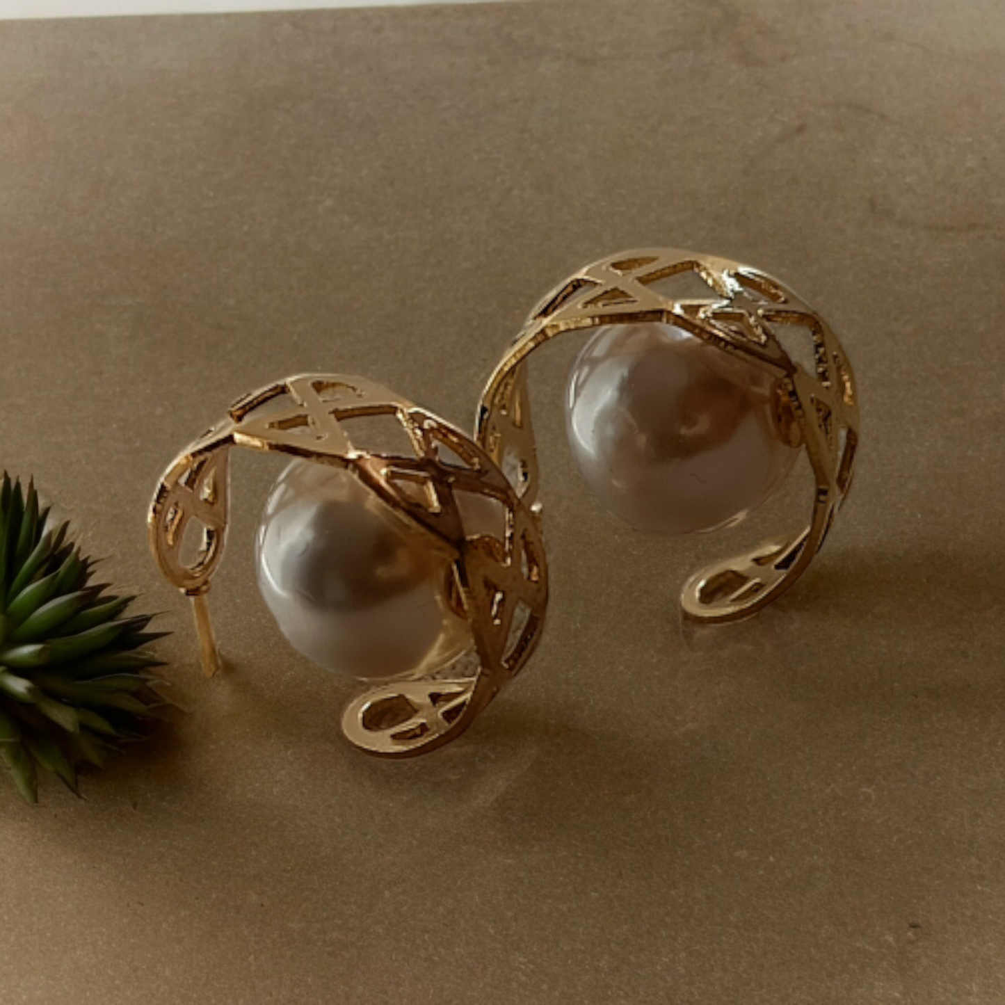Golden Pearl Hoops