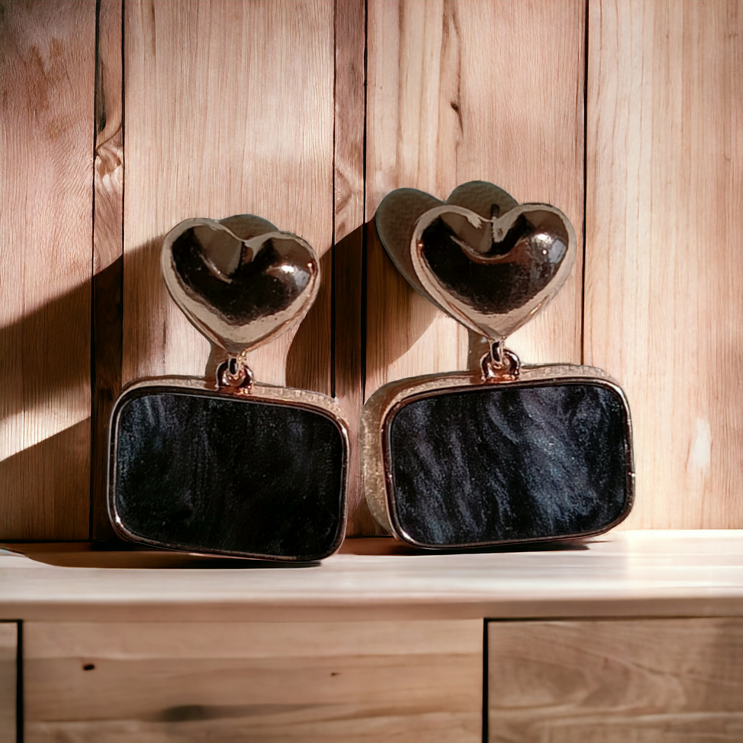 Black Mop Heart Earring