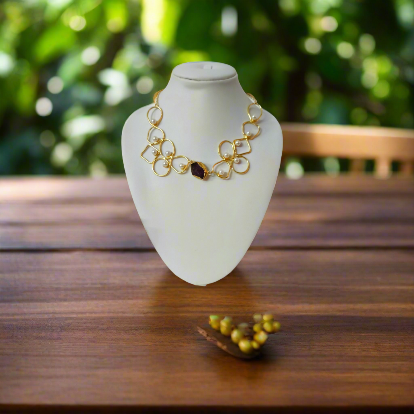 18k Gold-Plated Stone Necklace