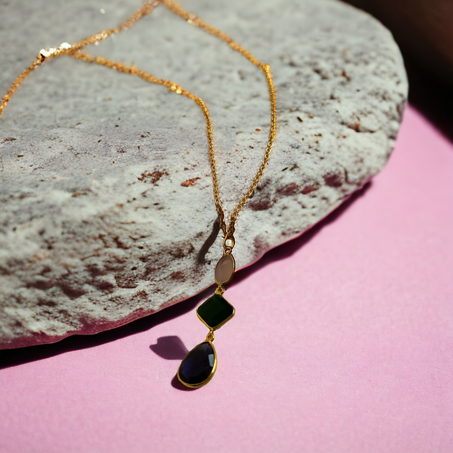 Pink-Green-Blue Pendent Necklace