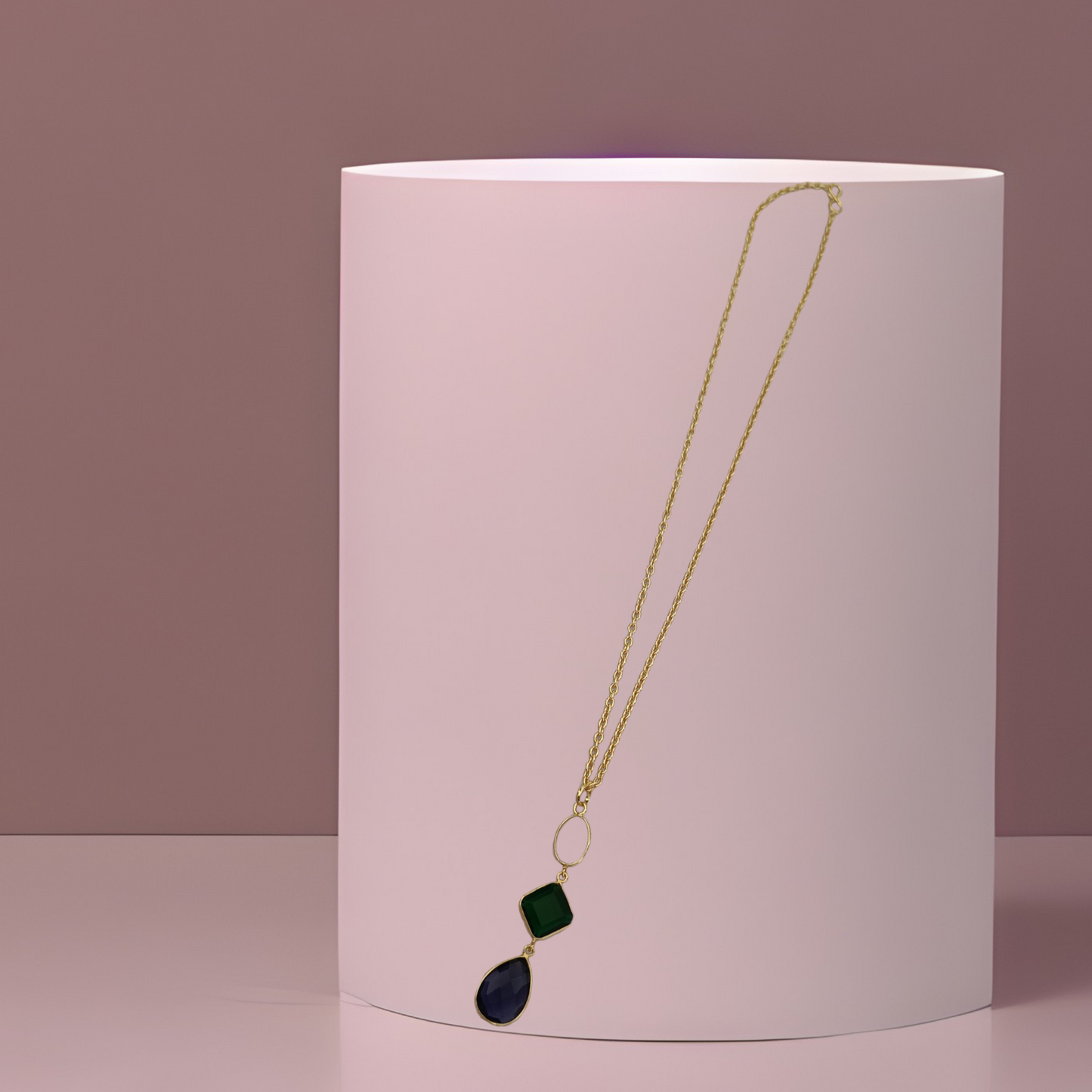 Pink-Green-Blue Pendent Necklace