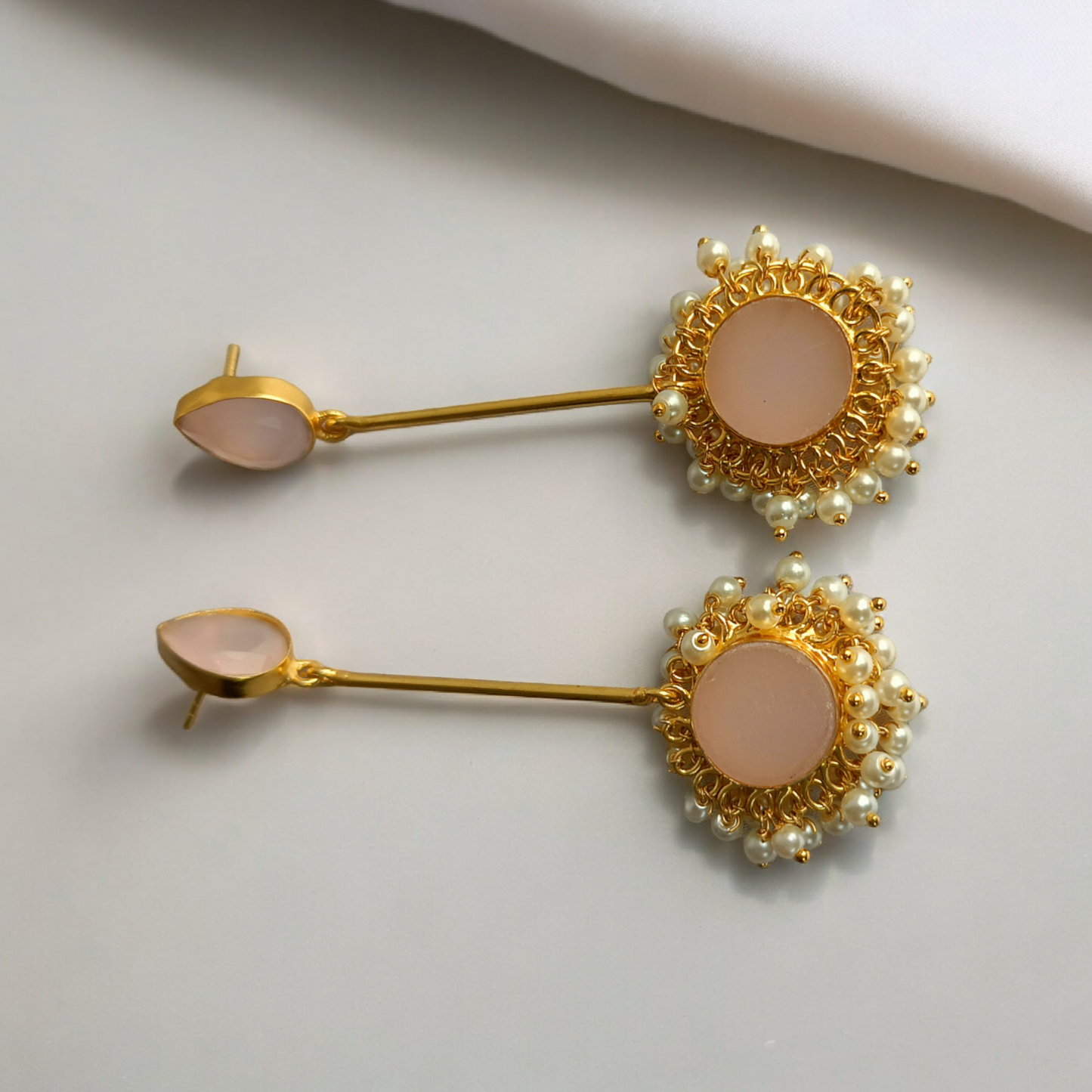 Glossy Pink Beads Dangler Earrings