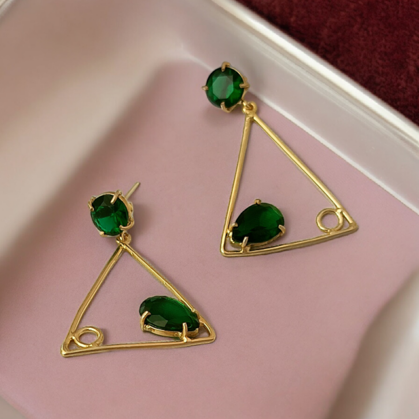 Emerald Green Triangular Earrings