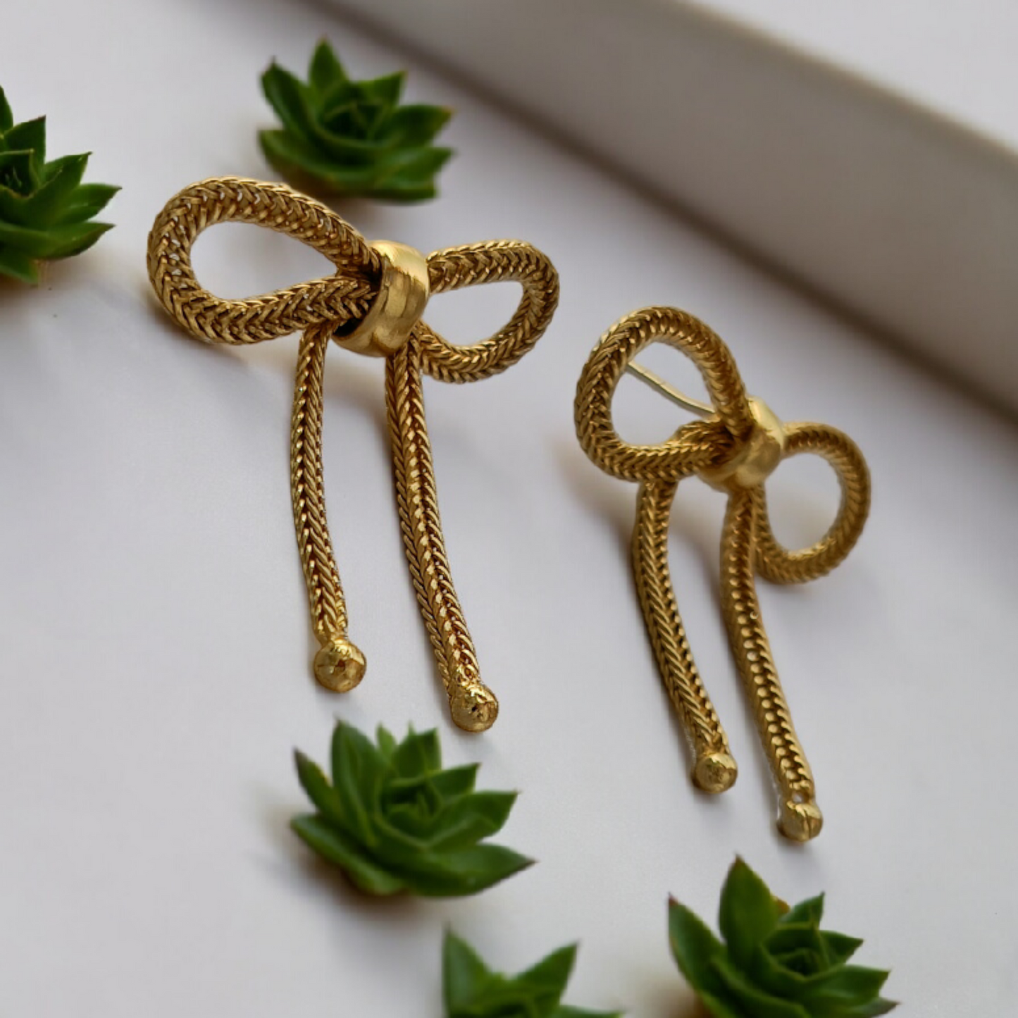 Bow Golden Brass Earrings