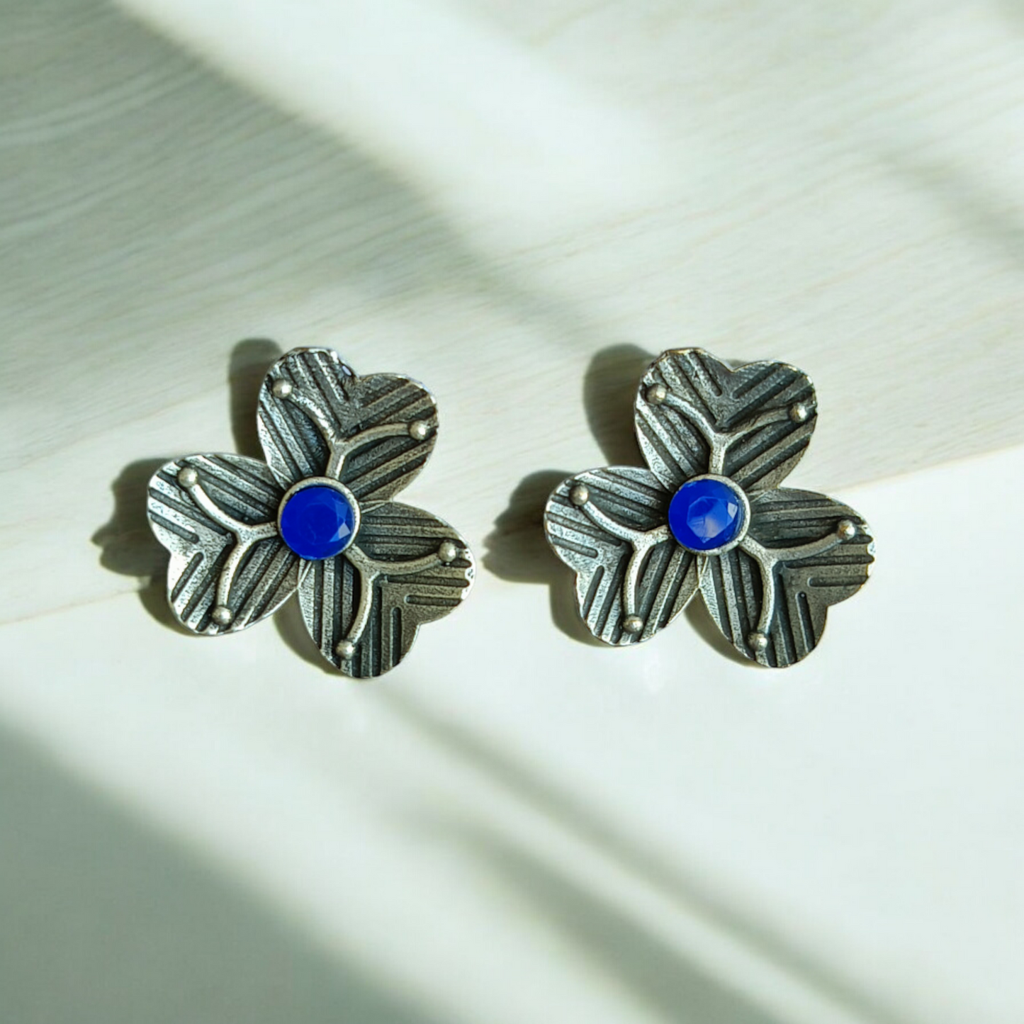 Silver-Replica Blue Flower Earrings