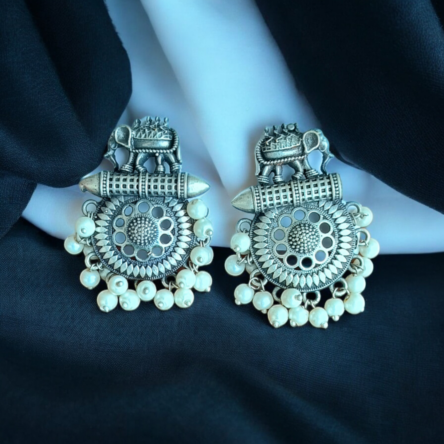 Silver-replica Elephant Earring