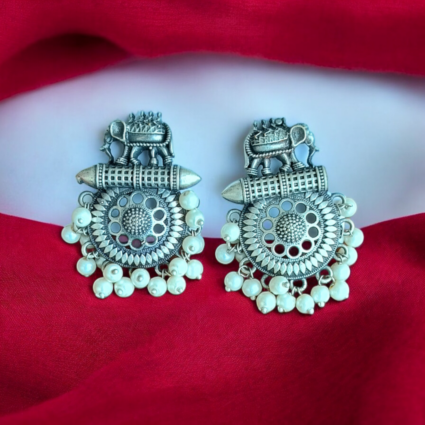 Silver-replica Elephant Earring