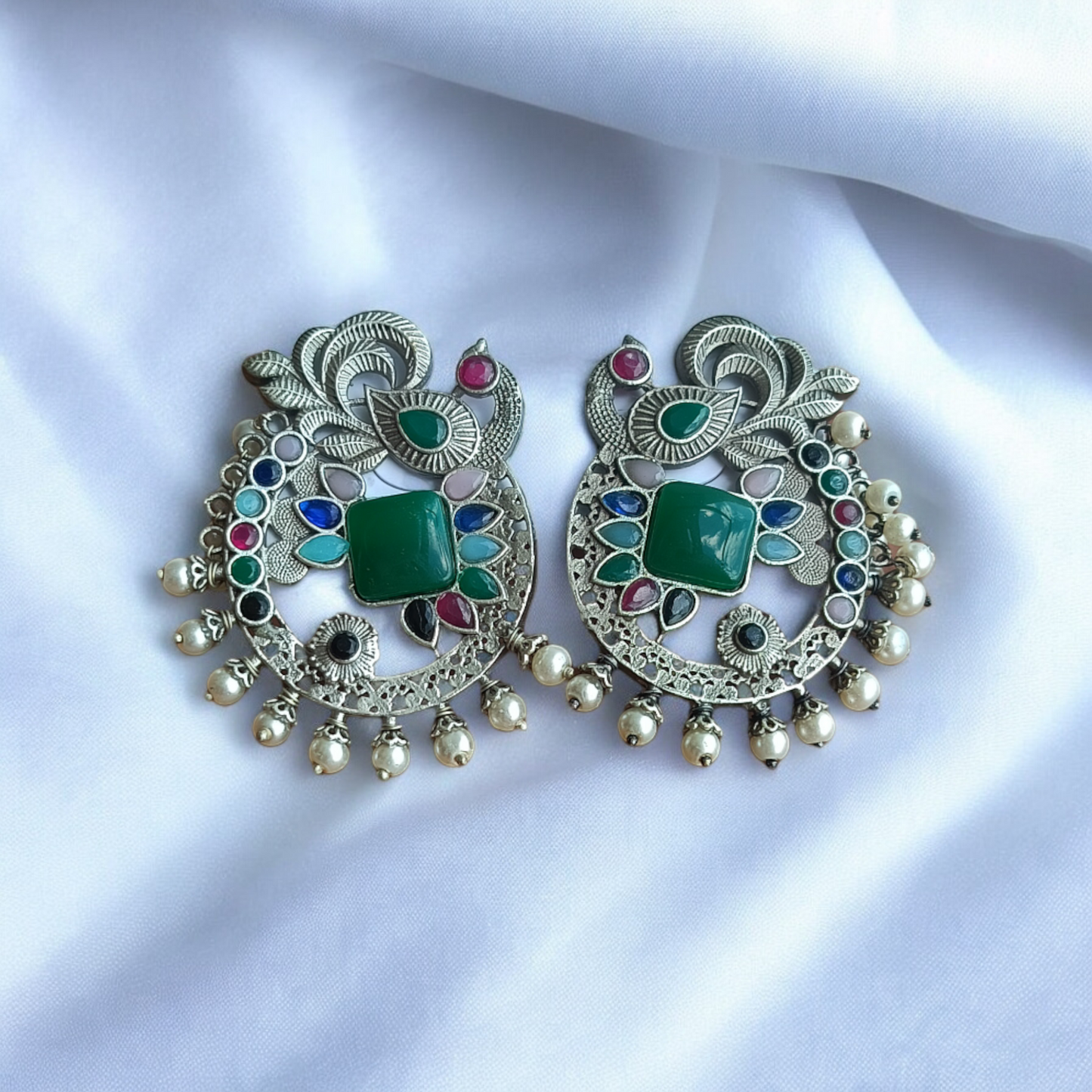 Peacock Monalisa Stone Silver Earring