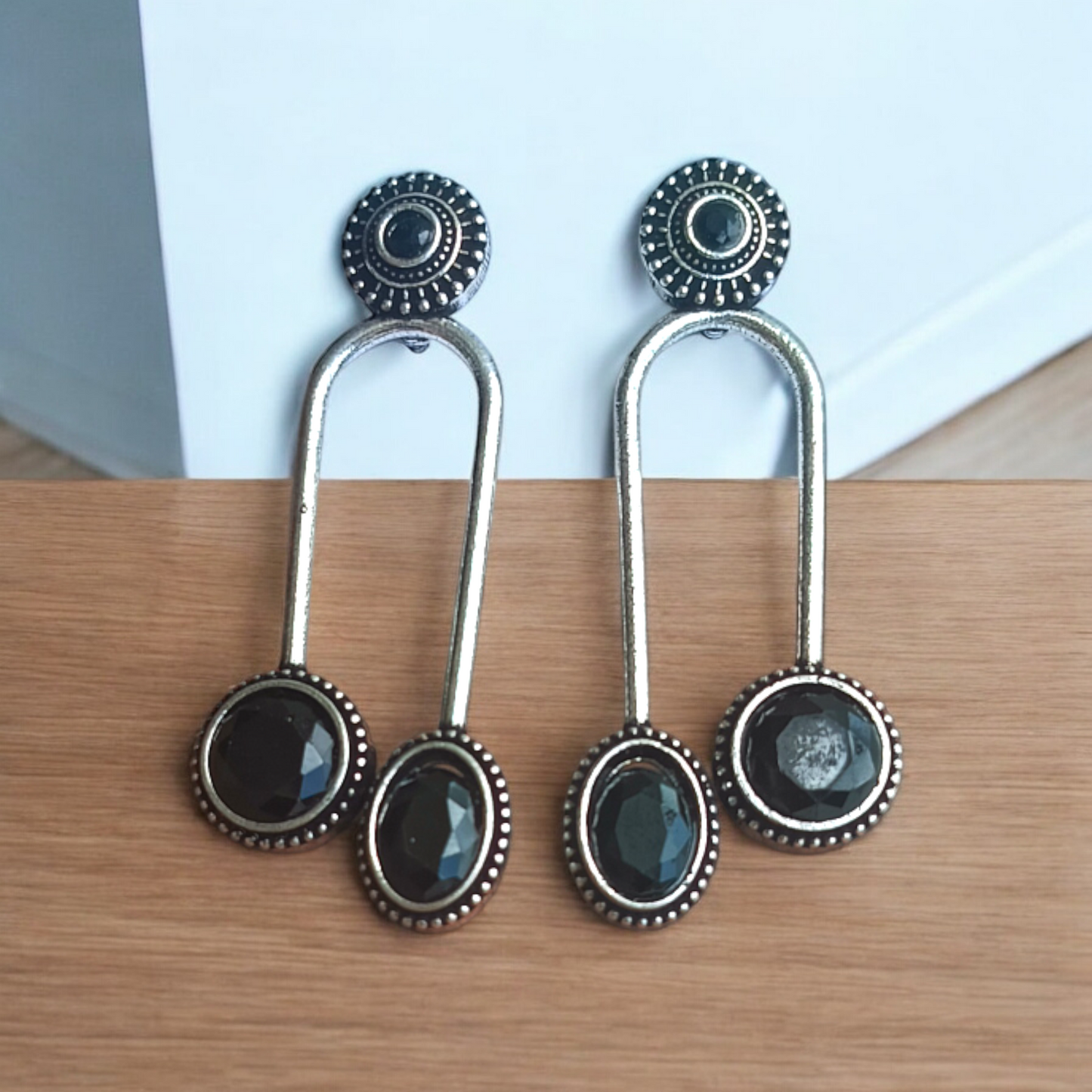 Silver Black Dangler Earring