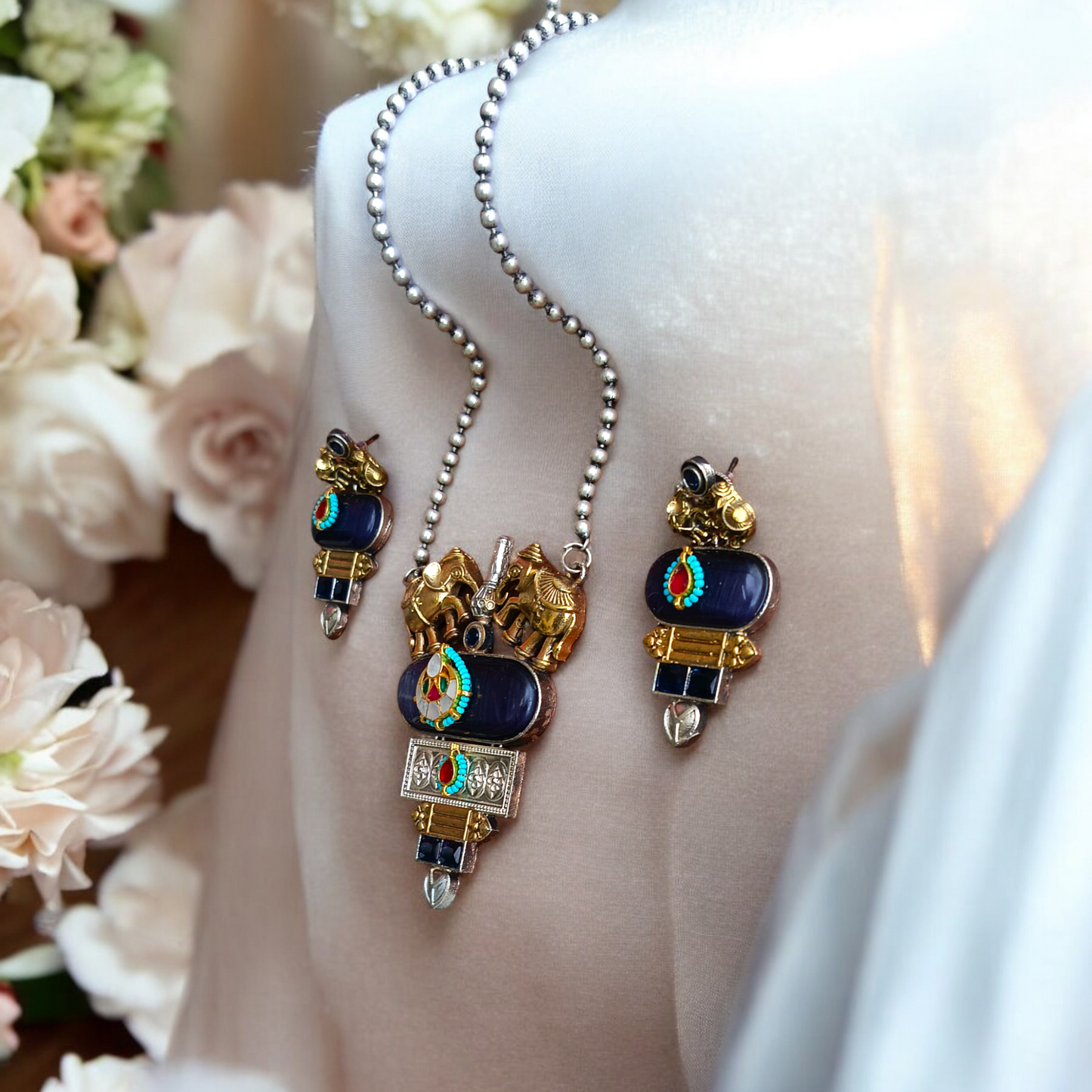 Pachi Kundan Elephant Necklace