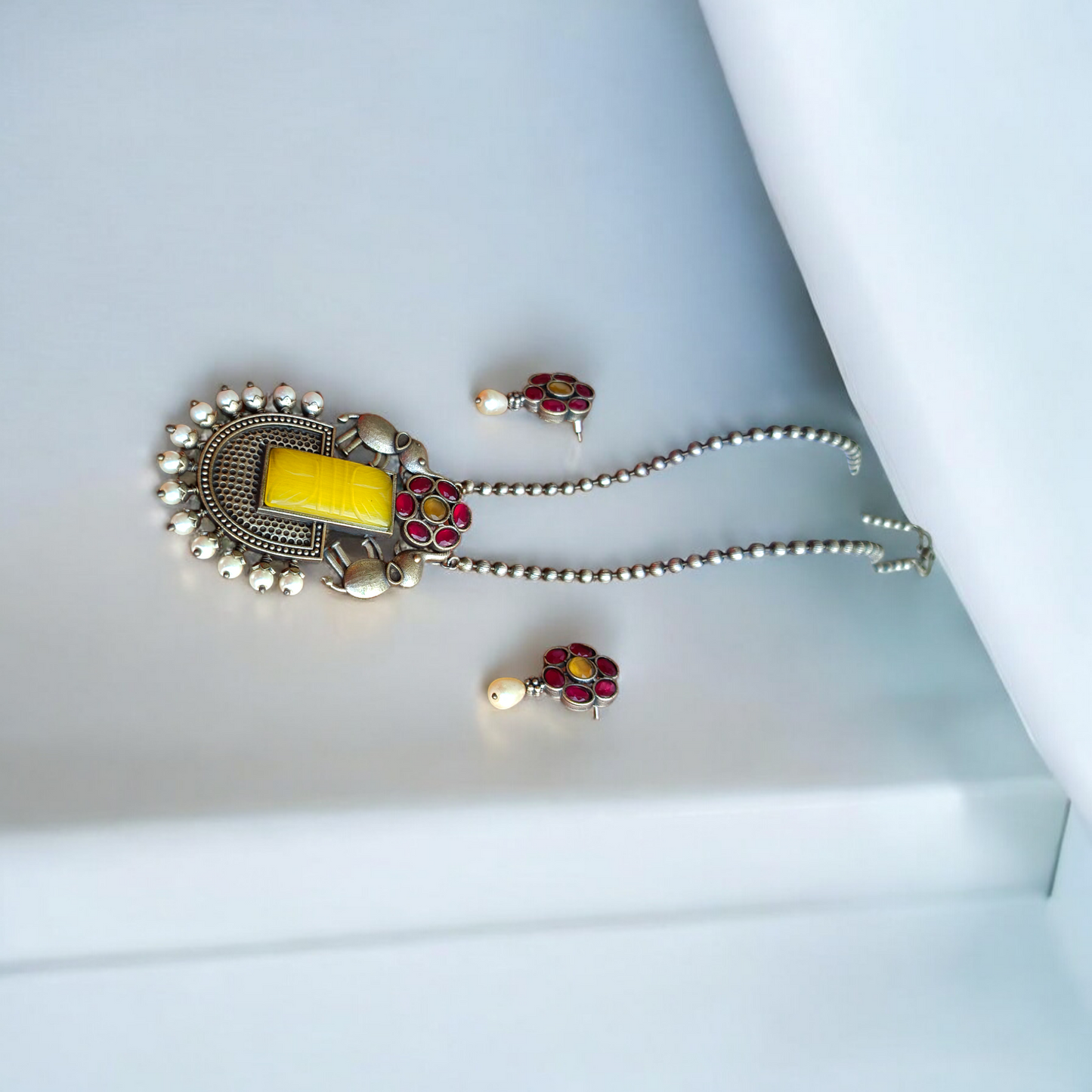 Yellow Monalisa Stone Necklace Set