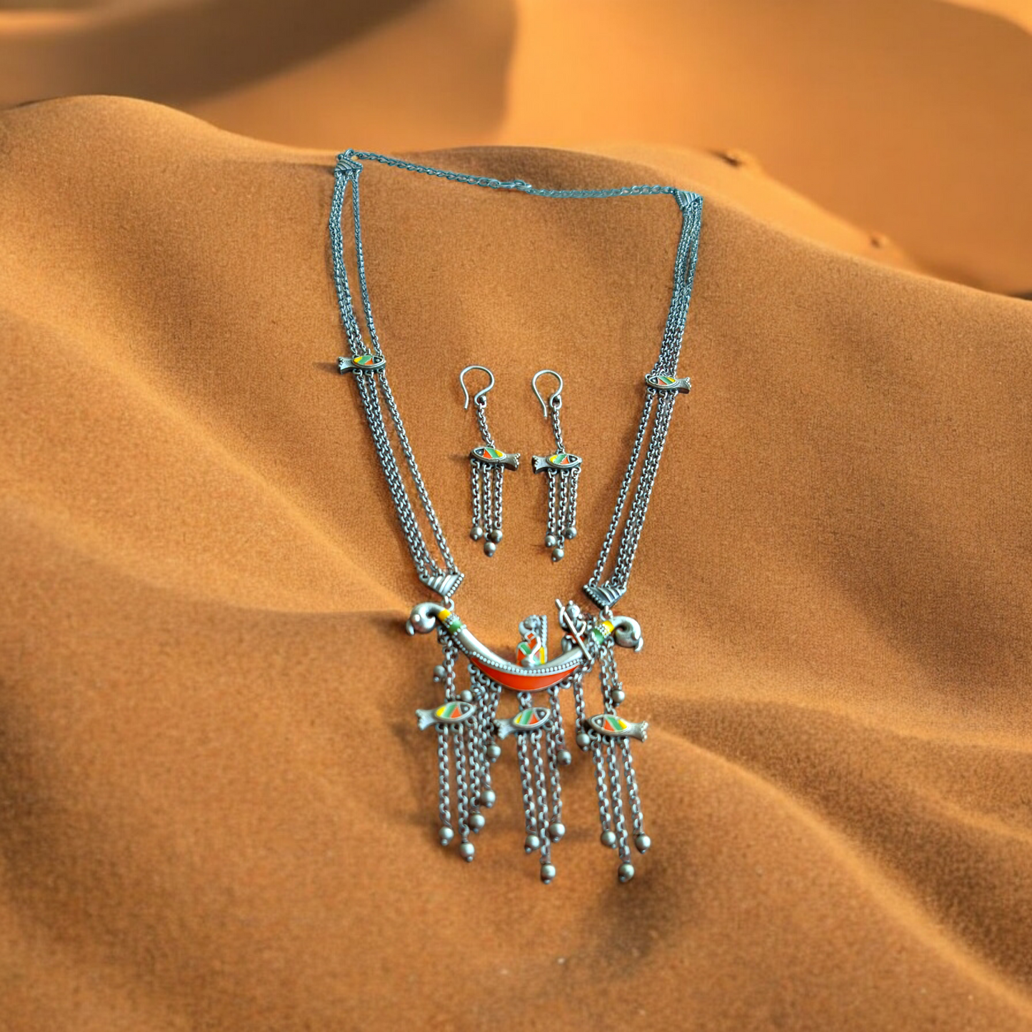Multichain Oxidized Long Necklace Set