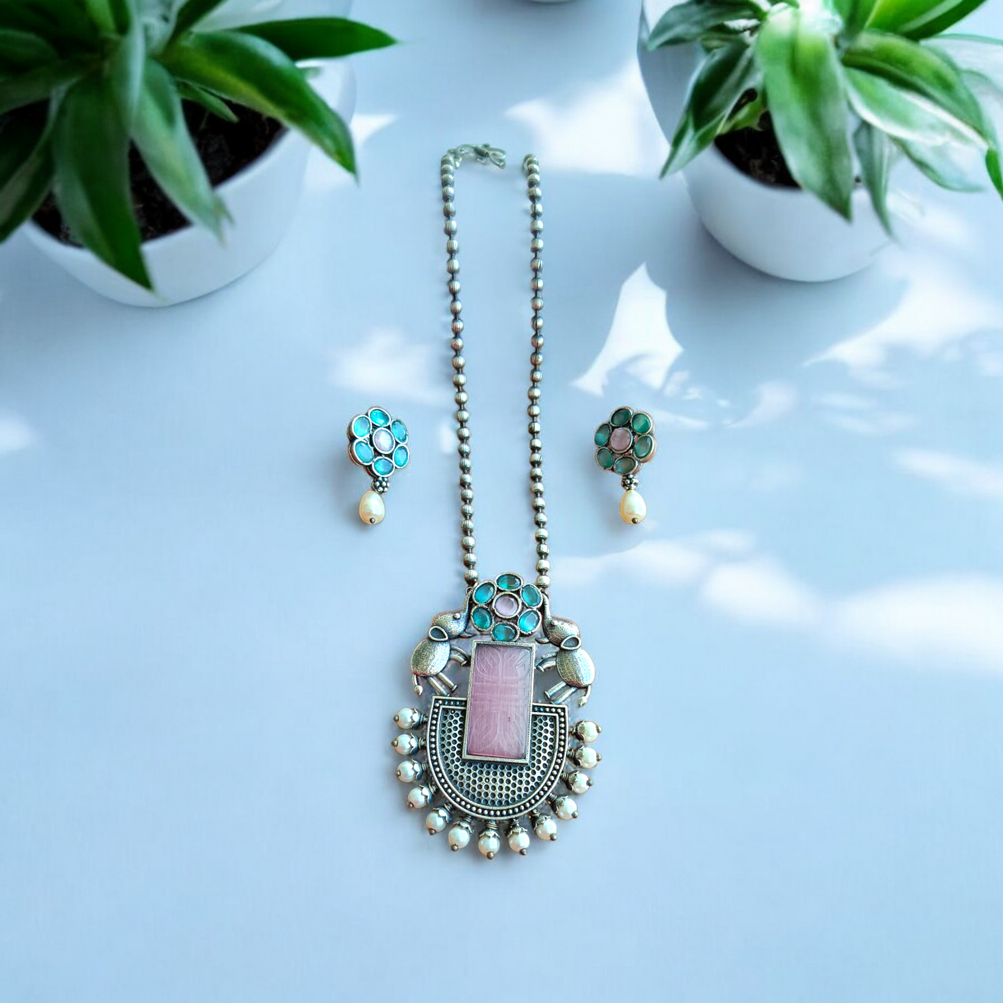 Pink Monalisa Stone Long Necklace