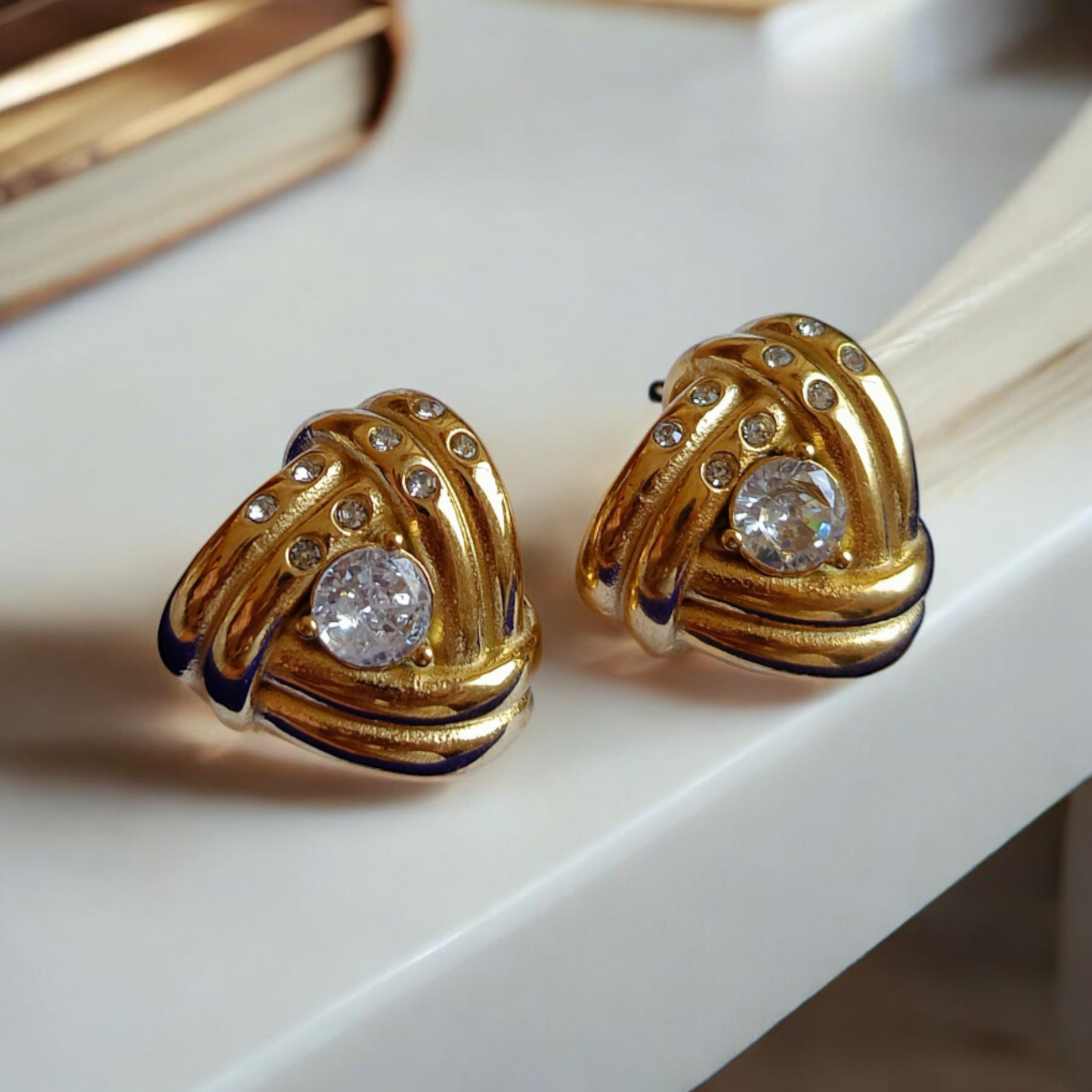 Trinal Solitaire Stud Earrings