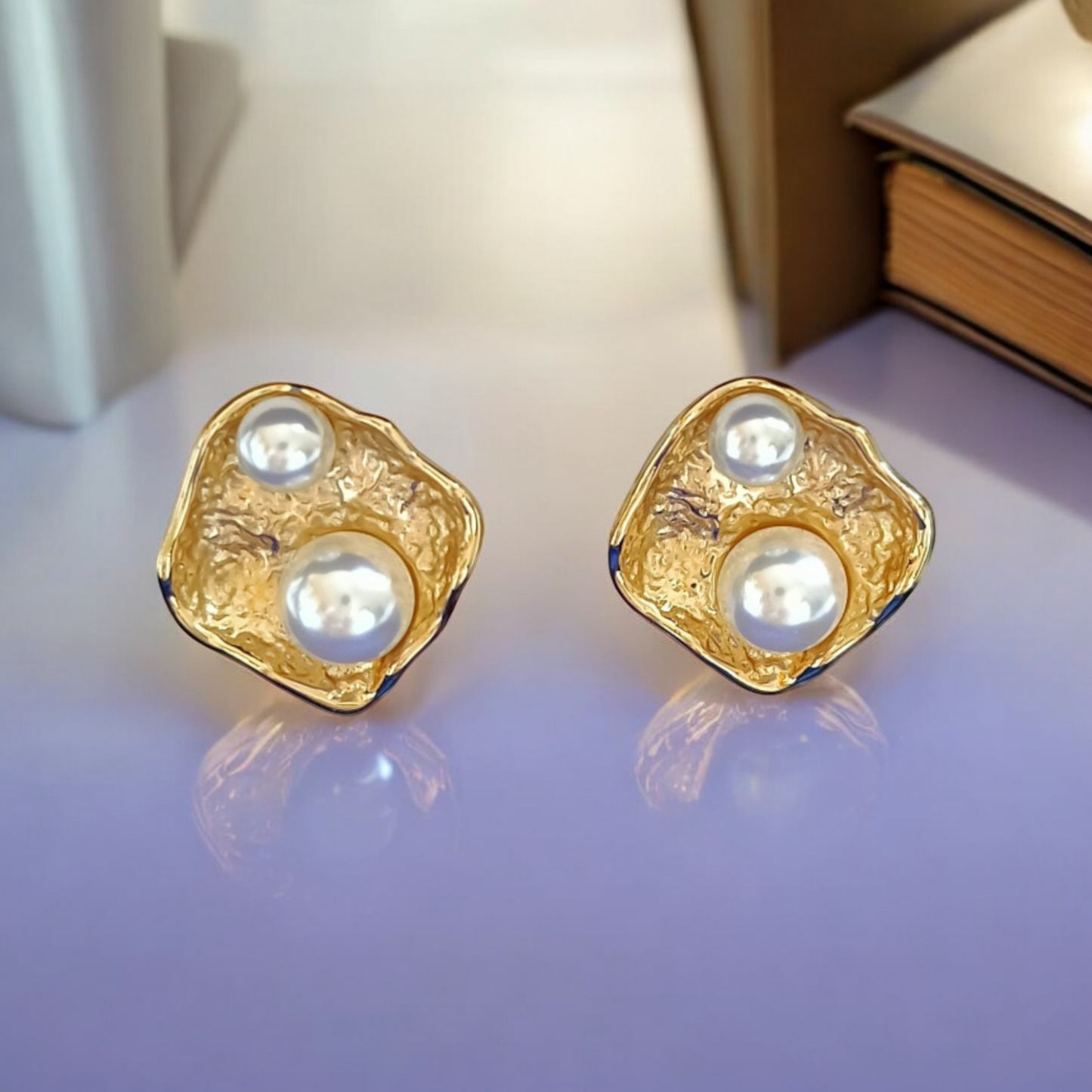 Golden Pearl Stud Earrings
