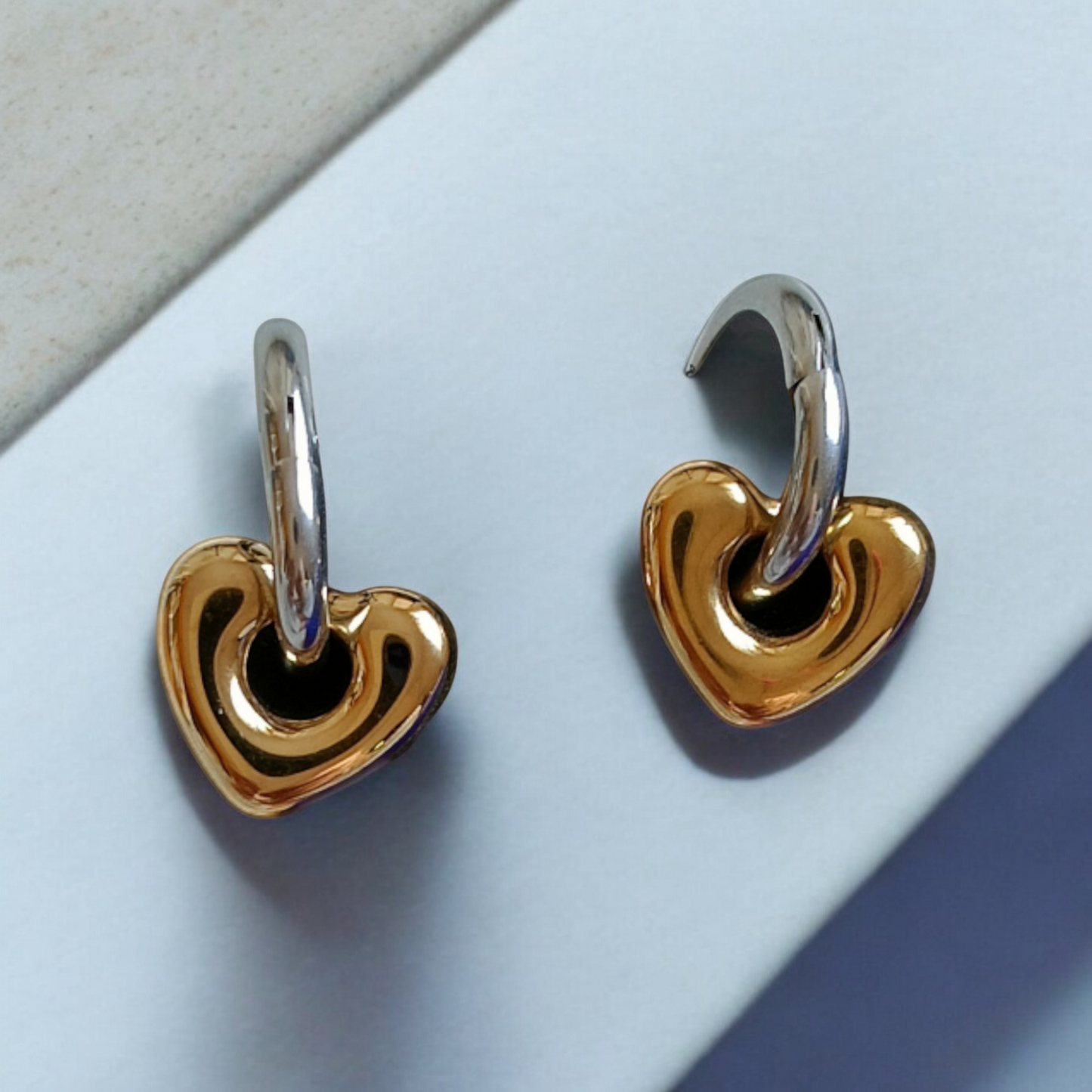 Gold & Silver Heart Hoops Earrings