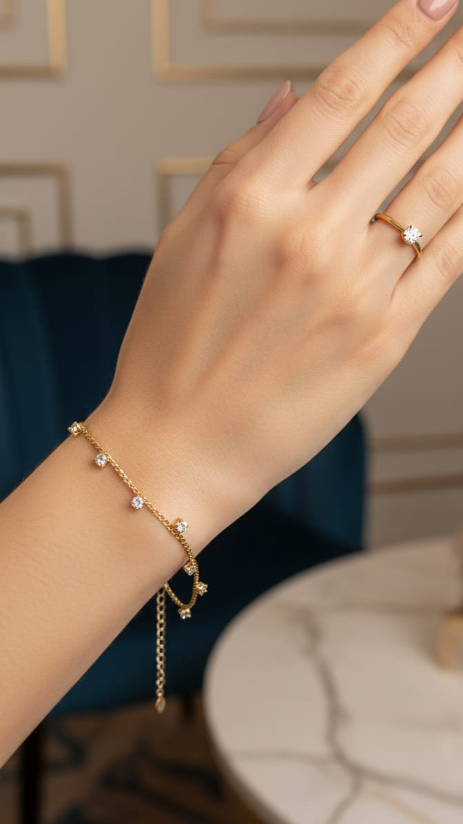 Gold Dainty Cubic Solitaire Diamond Loose Bracelet