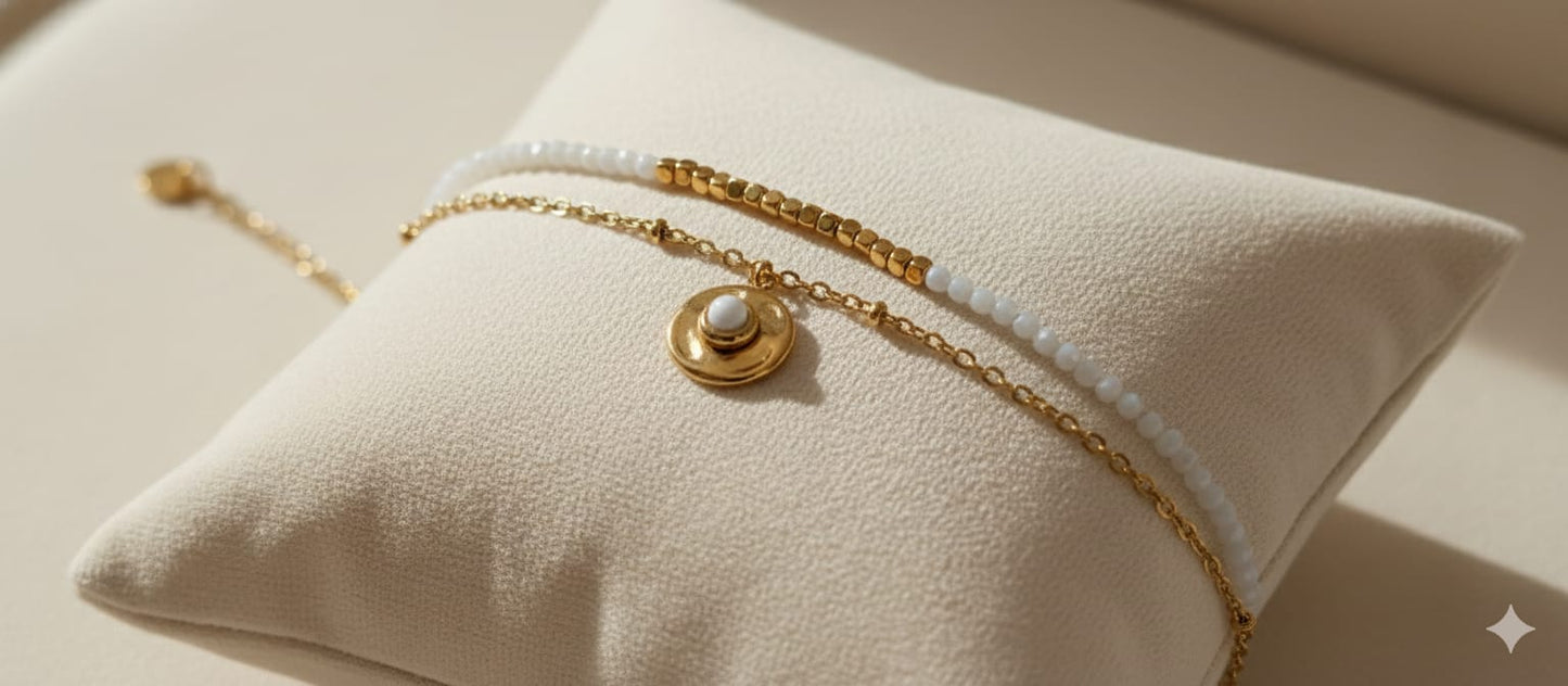 Gold Dainty Crystal Charm Bracelet