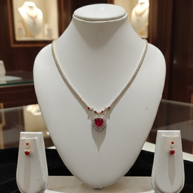 Premium Anti-Tarnish Ruby
Red Heart Tennis Necklace & Earring Set