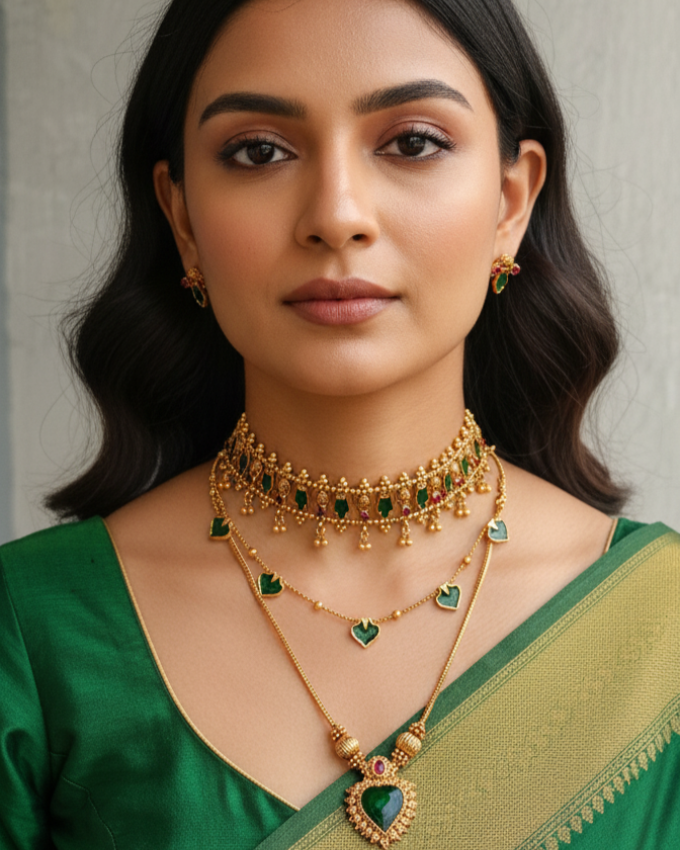 GREEN ANTIQUE JEWELLERY SET
