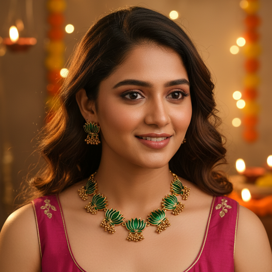 GREEN LOTUS ANTIQUE NECKLACE SET