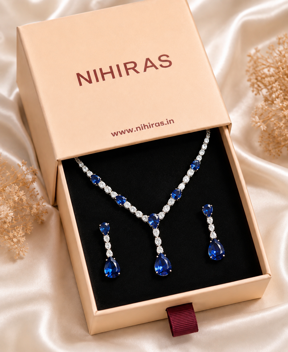 Royal Blue Zircon Teardrop Necklace & Earring Set