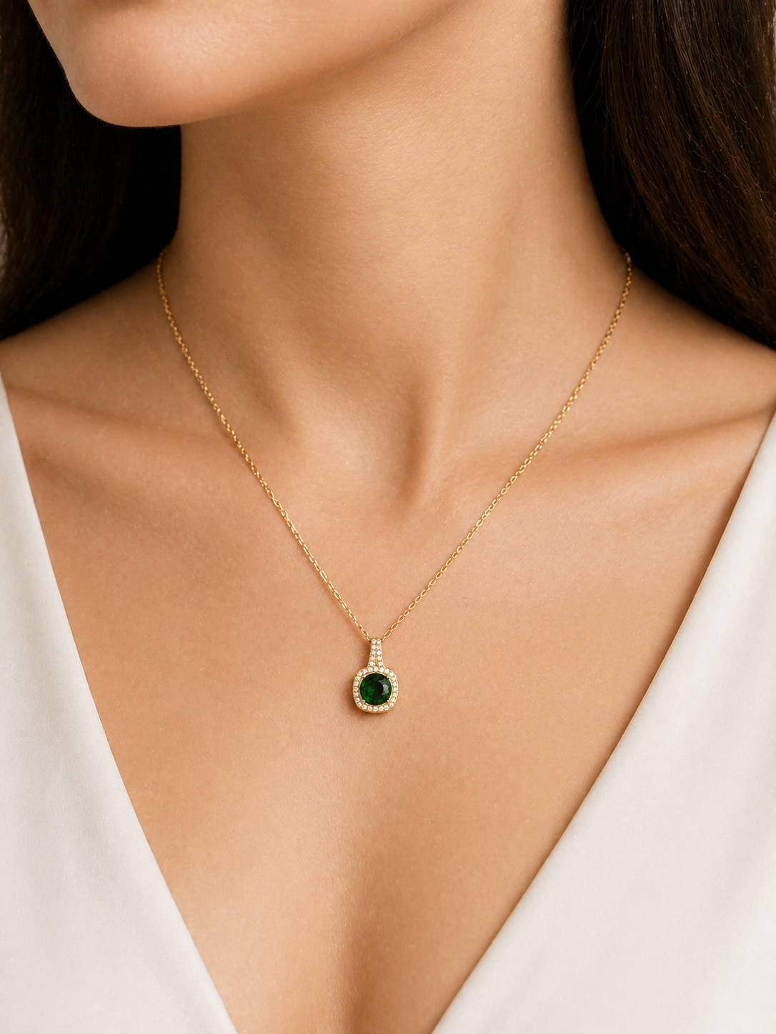 Emerald Green Stone Gold Pendant Necklace for Women | Waterproof Anti-Tarnish Jewellery