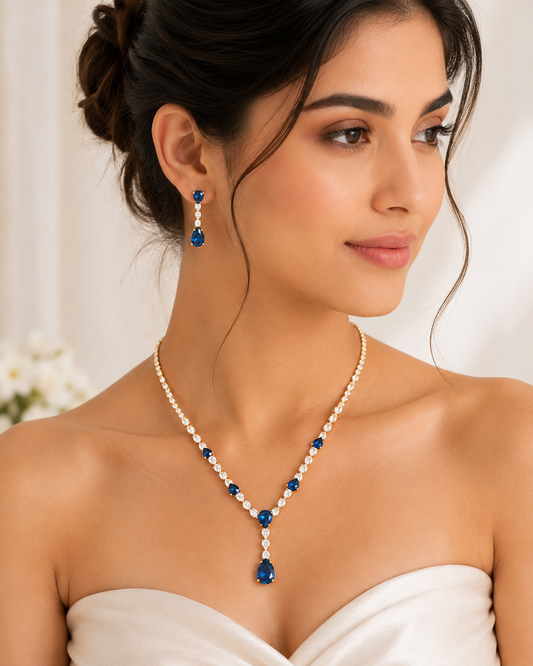 Royal Blue Zircon Teardrop Necklace & Earring Set