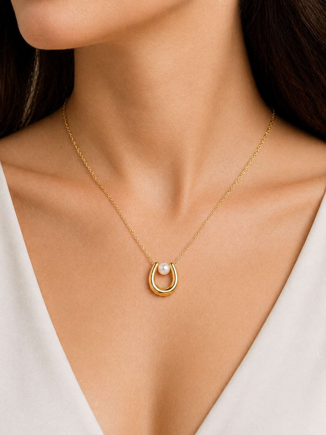 Minimal Gold U-Shape Pearl Pendant Necklace for Women | Waterproof Anti-Tarnish Jewellery
