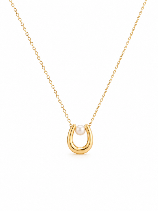 Minimal Gold U-Shape Pearl Pendant Necklace for Women | Waterproof Anti-Tarnish Jewellery
