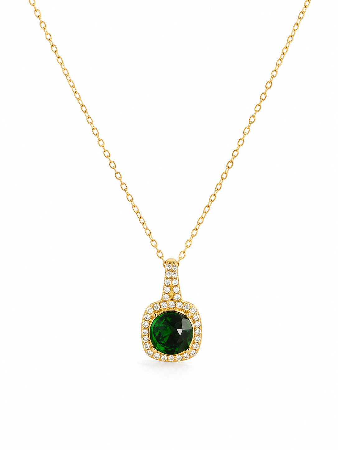 Emerald Green Stone Gold Pendant Necklace for Women | Waterproof Anti-Tarnish Jewellery