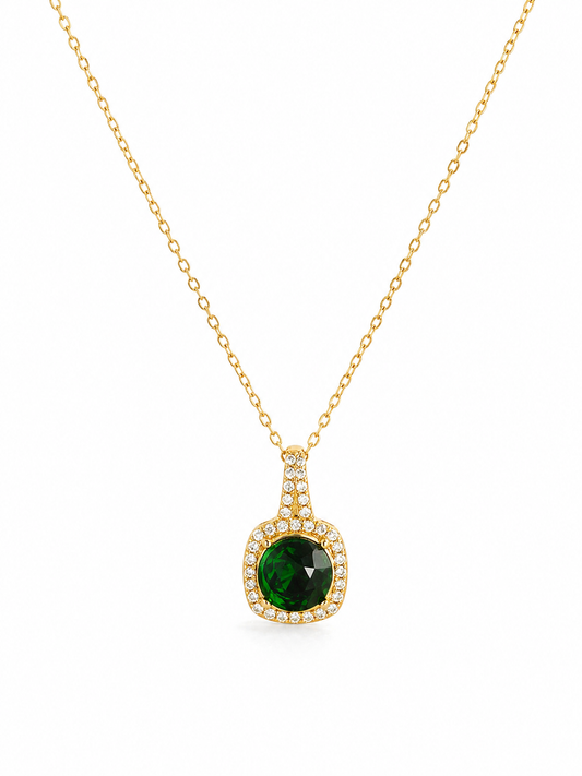 Emerald Green Stone Gold Pendant Necklace for Women | Waterproof Anti-Tarnish Jewellery