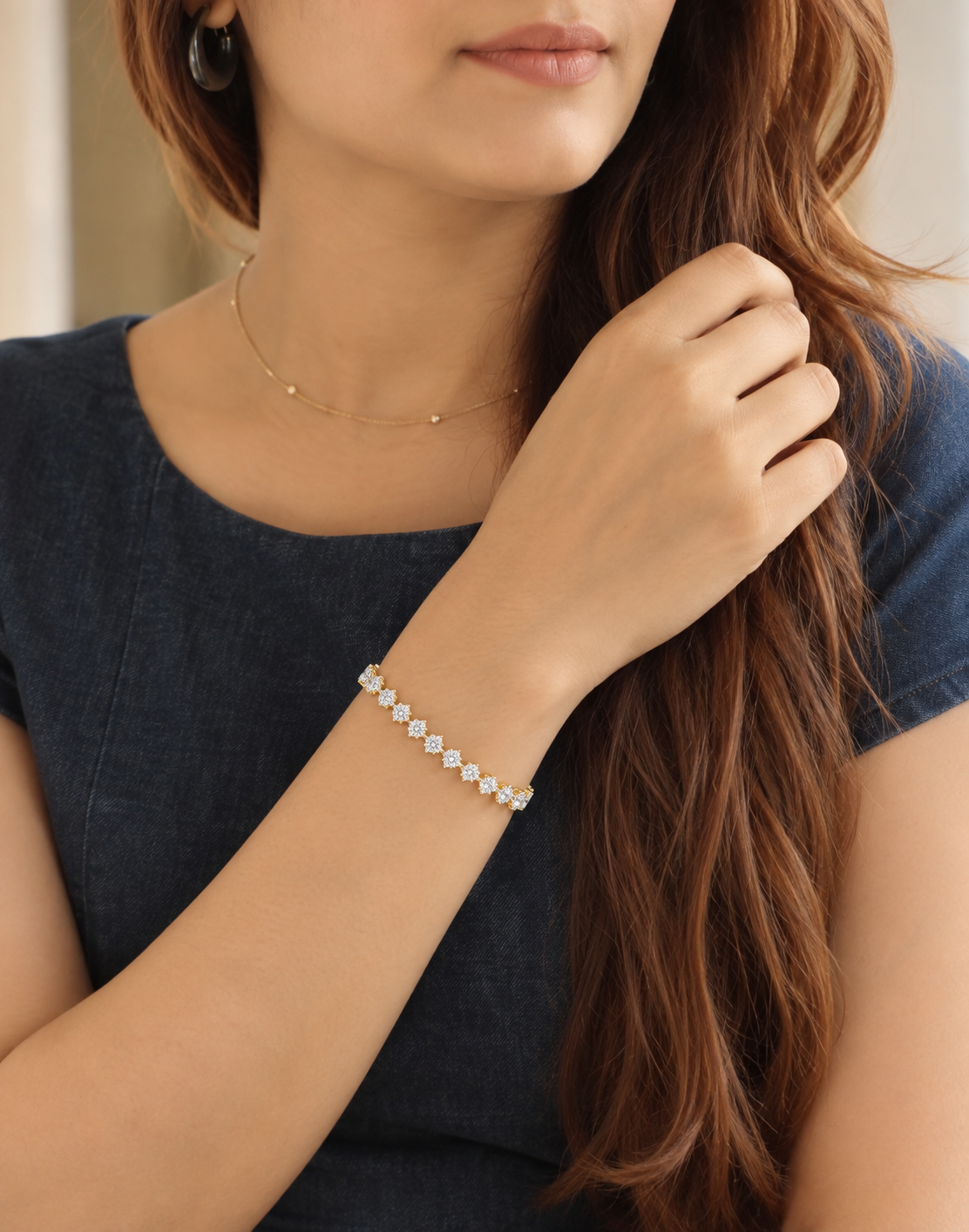 18K Gold Plated Cubic Zirconia Tennis Bracelet for Women