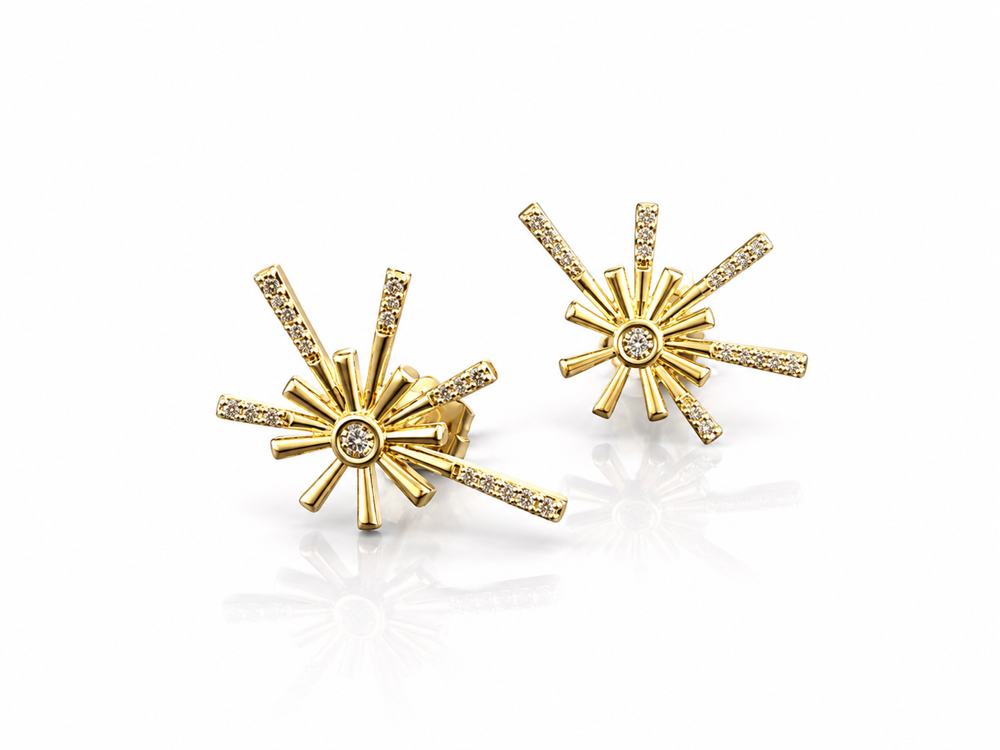 Starburst Diamond Gold Stud Earrings