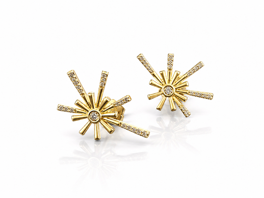 Starburst Diamond Gold Stud Earrings