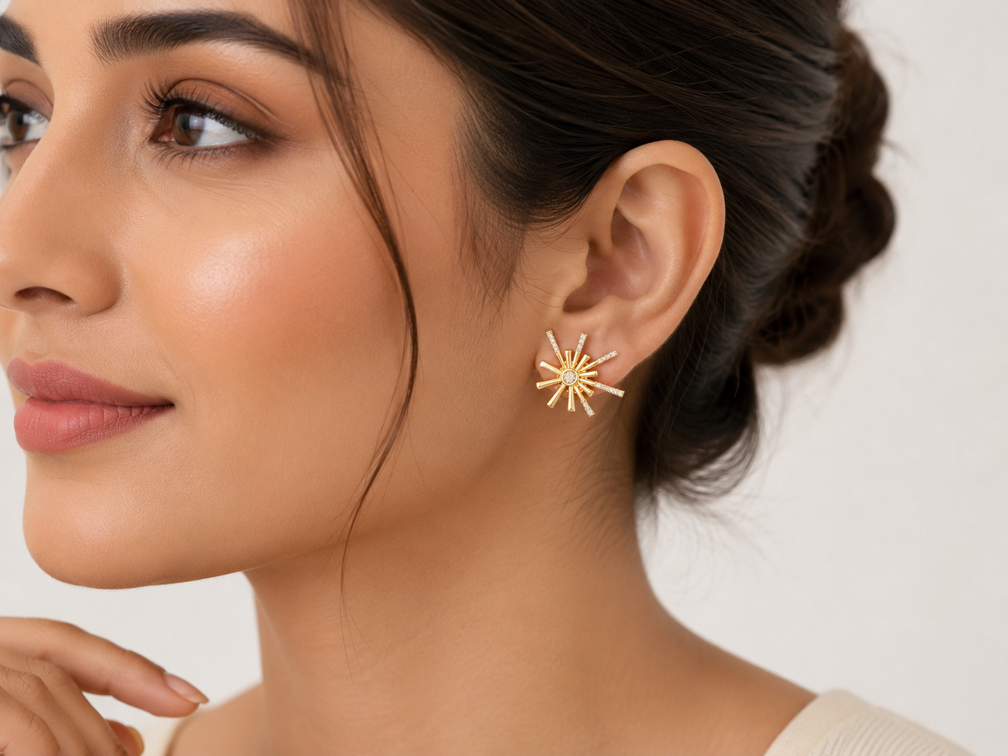 Starburst Diamond Gold Stud Earrings
