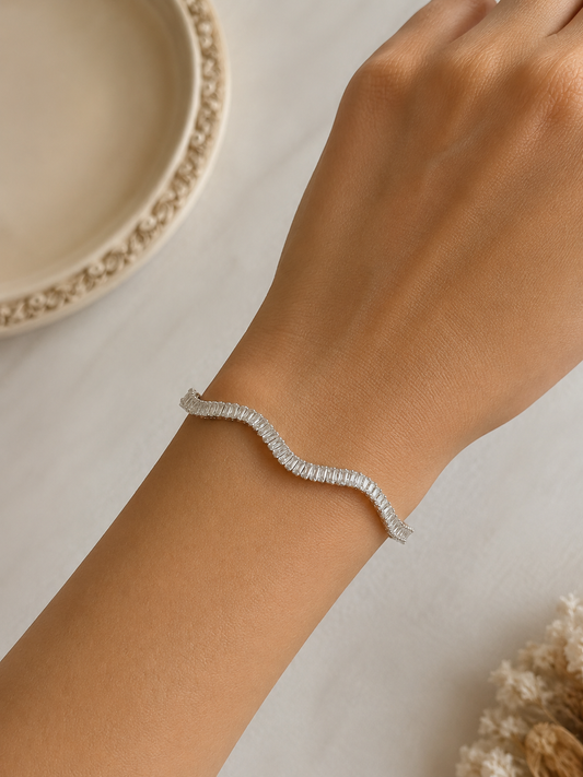 Wave Zirconia Tennis Bracelet — Silver Plated |Anti-tarnish