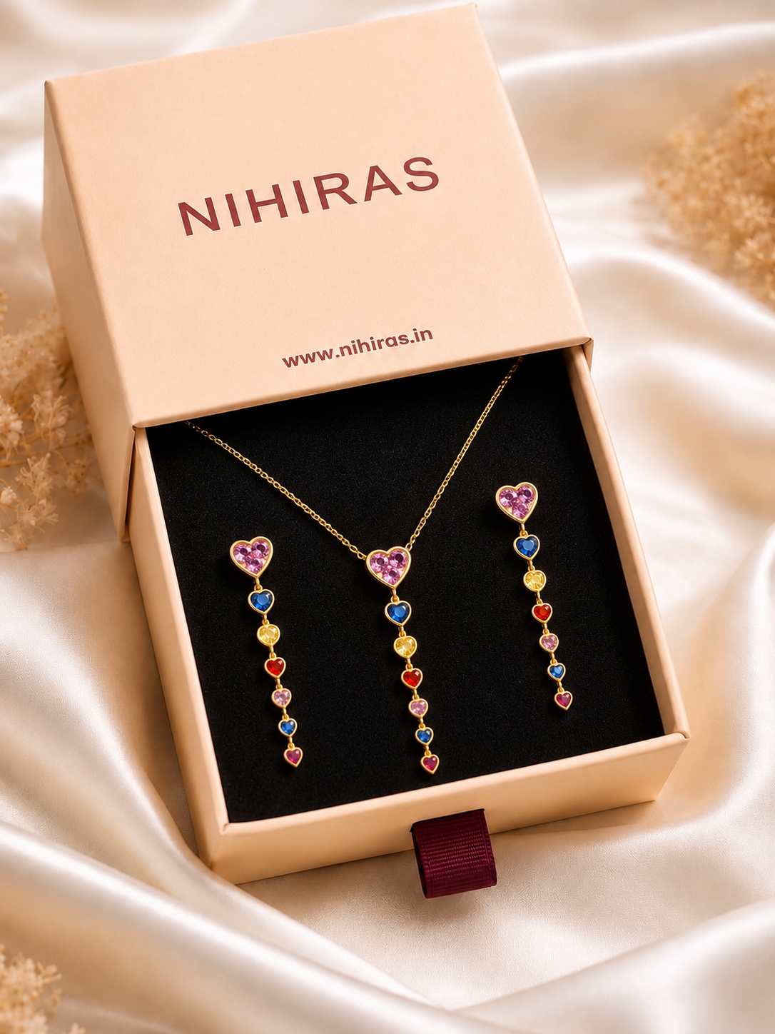 Anti-Tarnish Luxury Rainbow Heart Drop Necklace Set