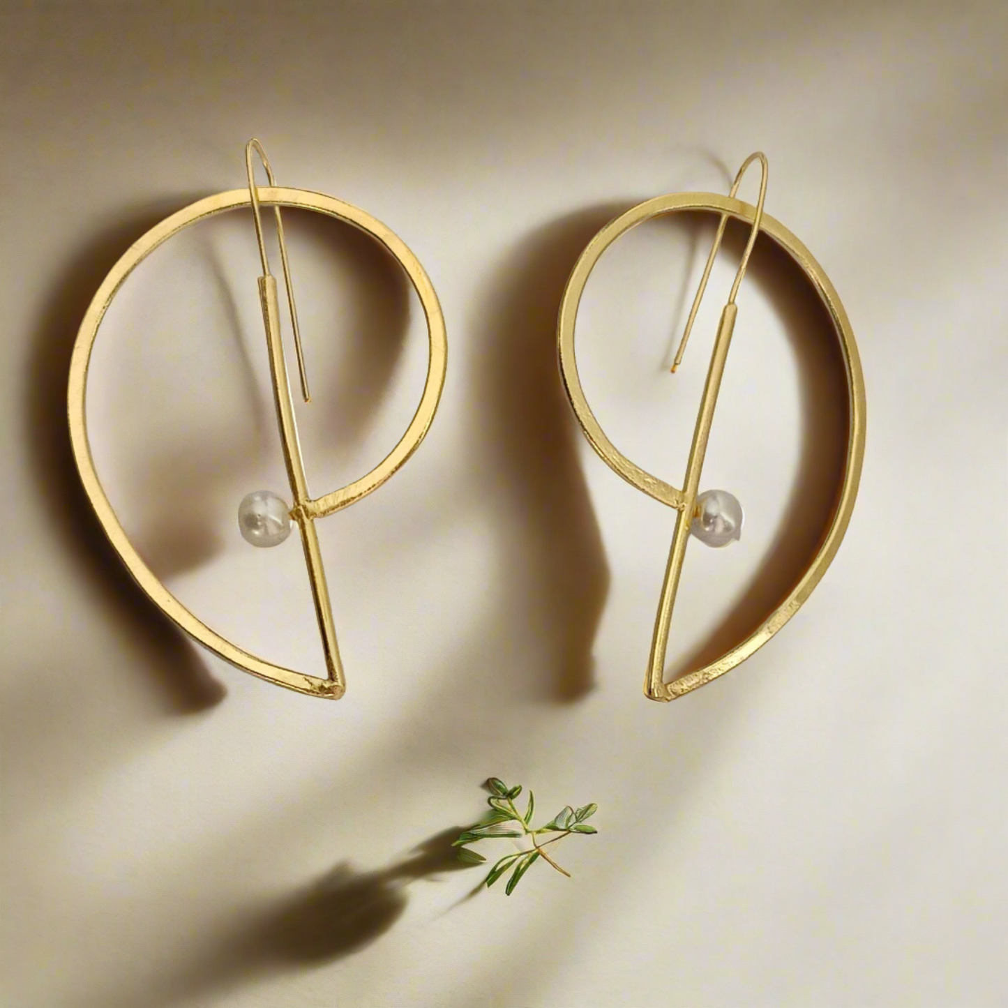 Golden Brass Pearl Statement Earrings