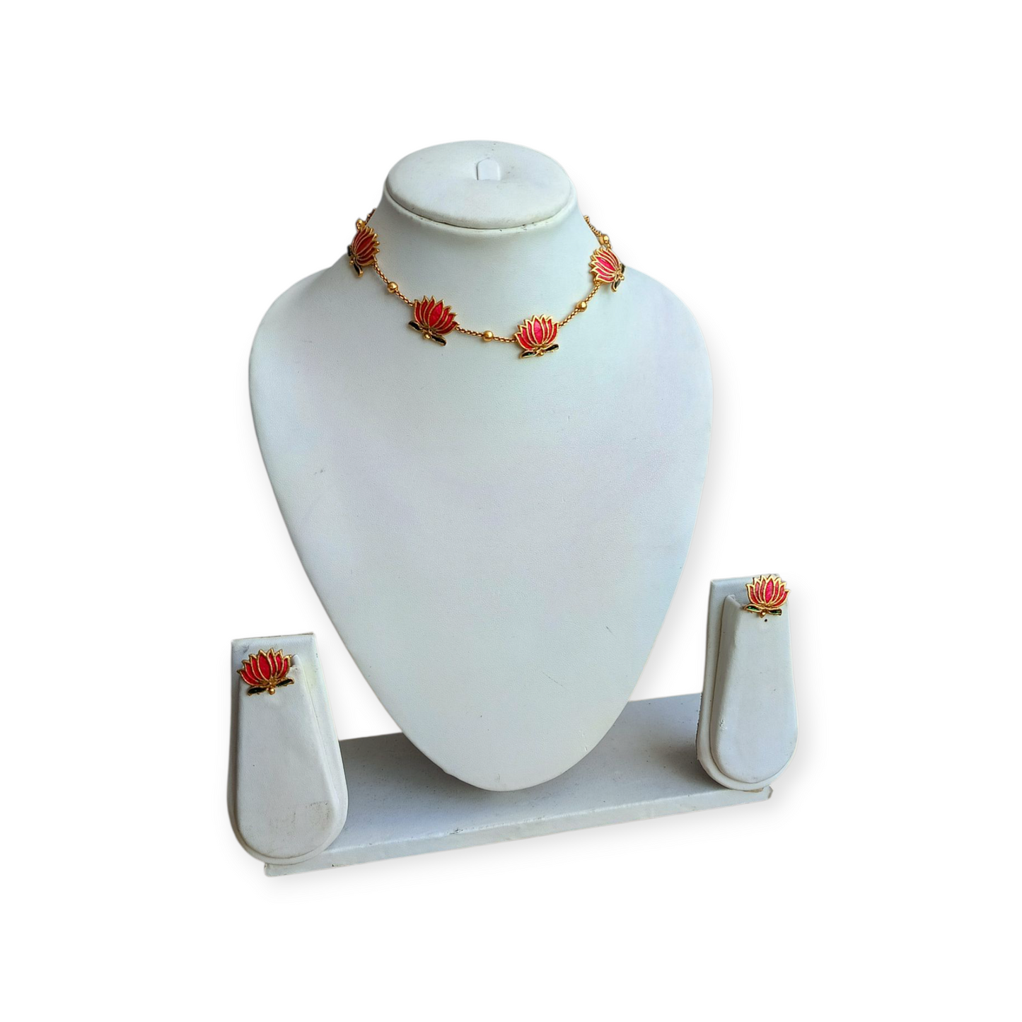 PINK-GREEN LOTUS NECKLACE SET