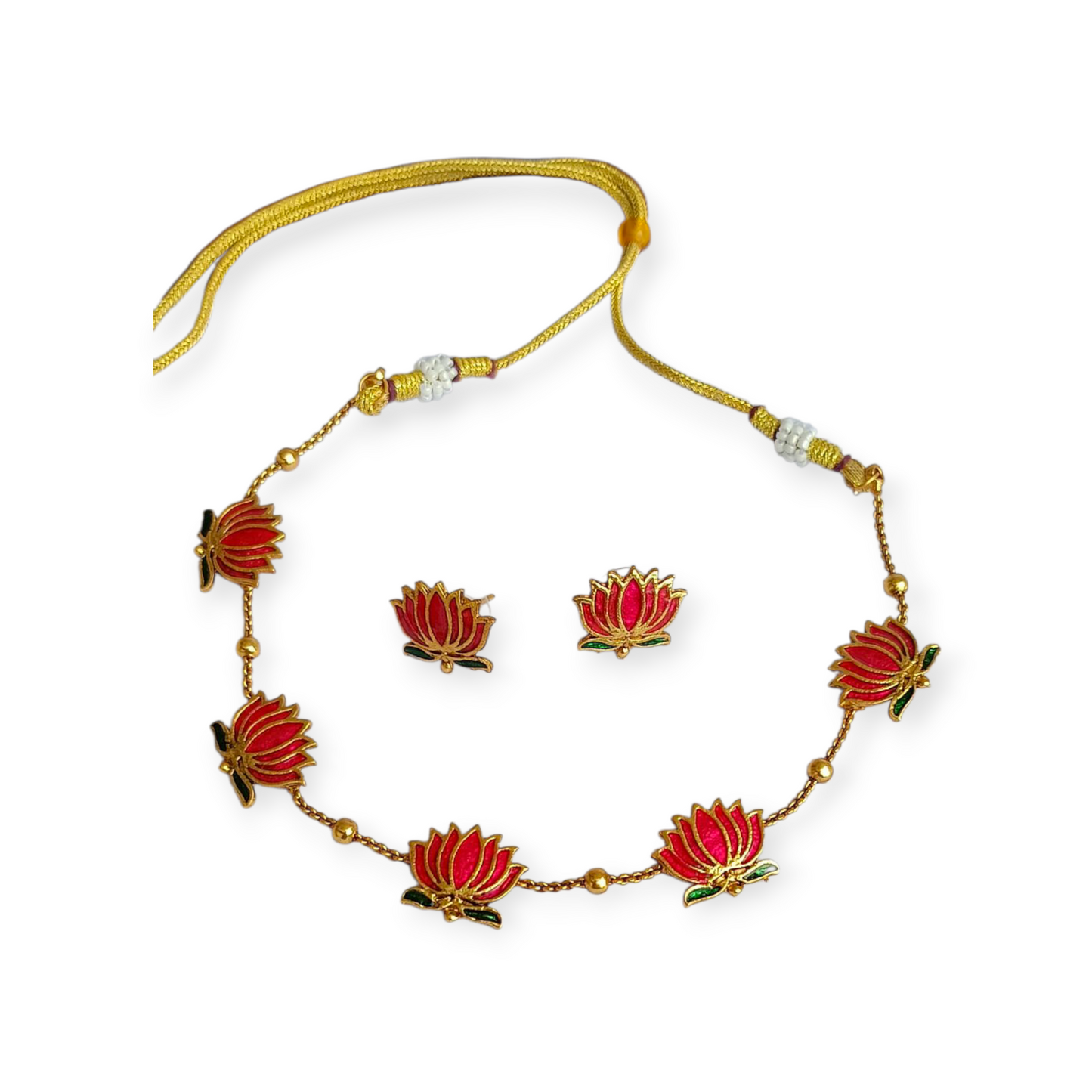 PINK-GREEN LOTUS NECKLACE SET