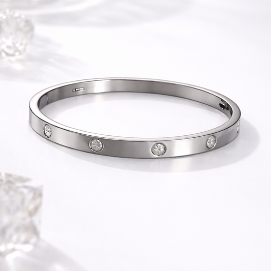 Silver Screw Dimond Bangle Bracelet
