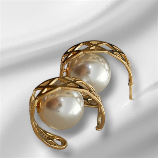 Golden Pearl Hoops