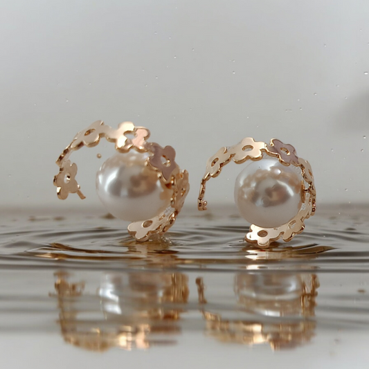 Flower Pearl Hoops