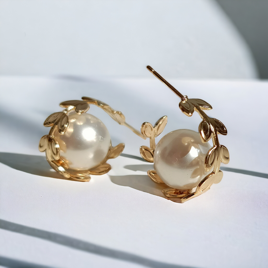 Leaf Pearl Hoops